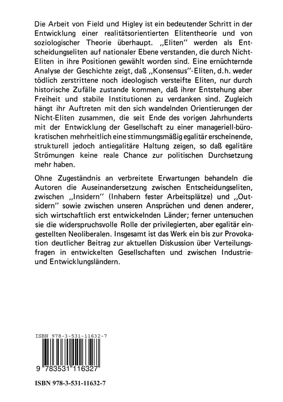 Rückseite: 9783531116327 | Eliten und Liberalismus | John Higley (u. a.) | Taschenbuch | 146 S.