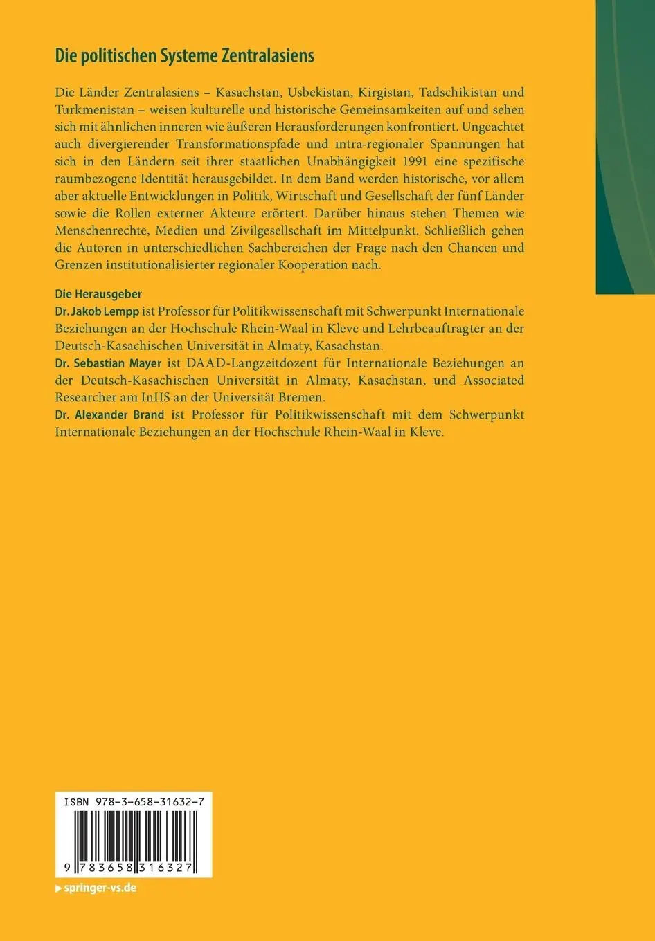 Rückseite: 9783658316327 | Die politischen Systeme Zentralasiens | Jakob Lempp (u. a.) | Buch