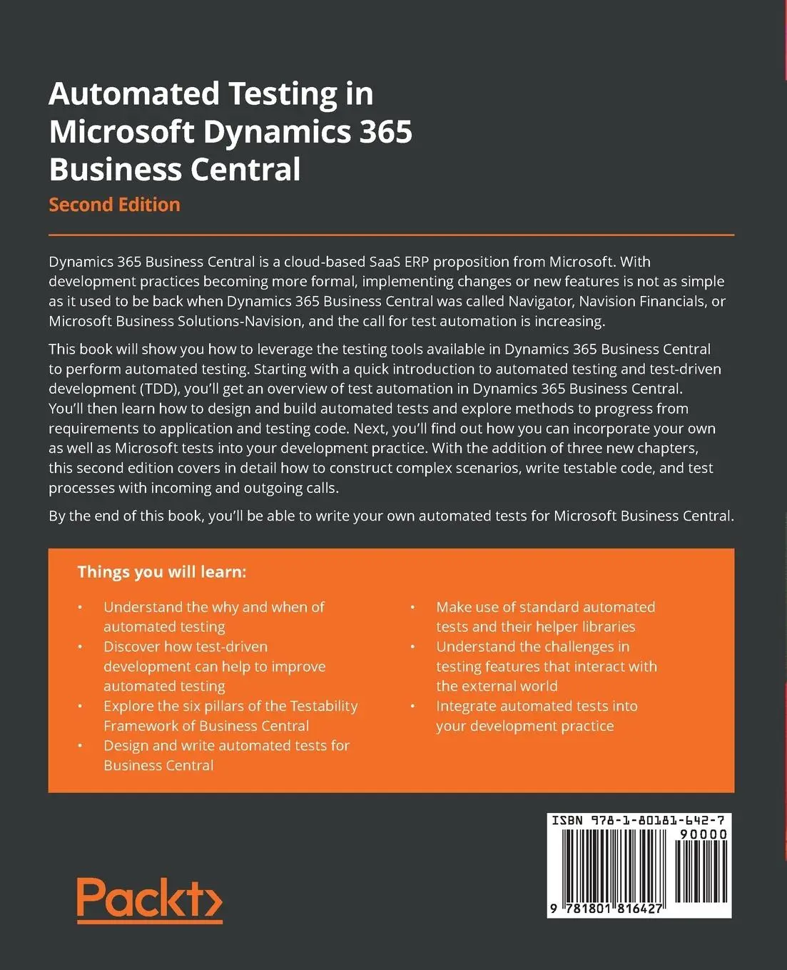 Rückseite: 9781801816427 | Automated Testing in Microsoft Dynamics 365 Business Central -...