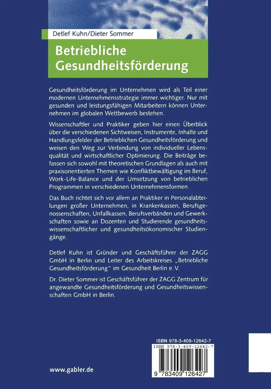 Rückseite: 9783409126427 | Betriebliche Gesundheitsförderung | Dieter Sommer (u. a.) | Buch | xii