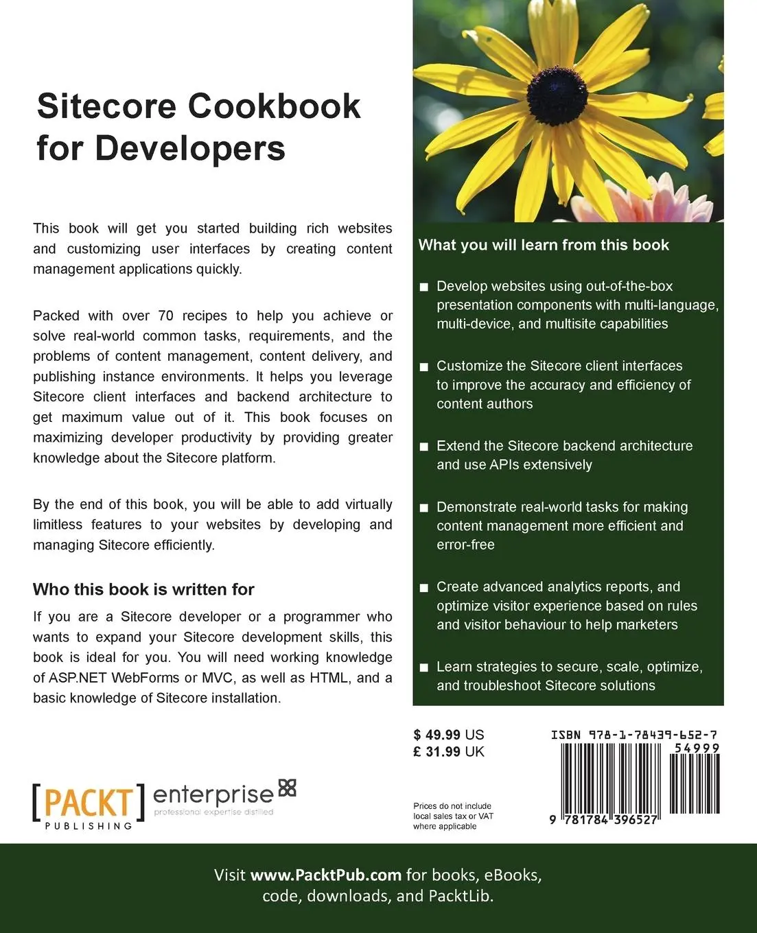 Rückseite: 9781784396527 | Sitecore Cookbook for Developers | Yogesh Patel (u. a.) | Taschenbuch