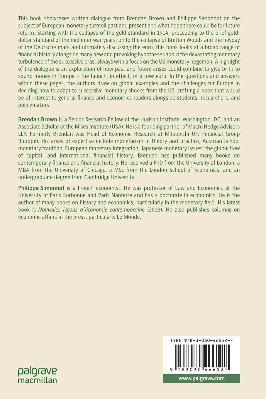 Rückseite: 9783030466527 | Europe's Century of Crises Under Dollar Hegemony | Brown (u. a.) | xv