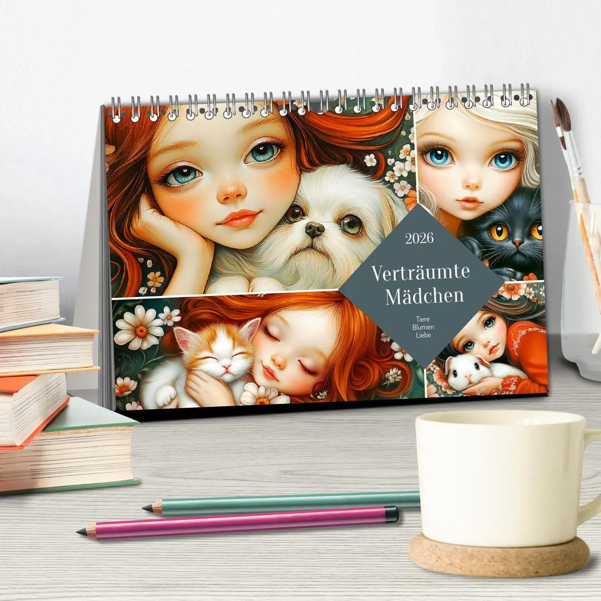 Bild: 9783457326527 | Verträumte Mädchen. Tiere, Blumen, Liebe. (Tischkalender 2026 DIN...