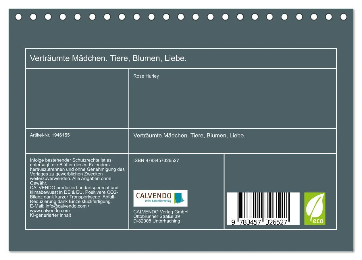 Bild: 9783457326527 | Verträumte Mädchen. Tiere, Blumen, Liebe. (Tischkalender 2026 DIN...