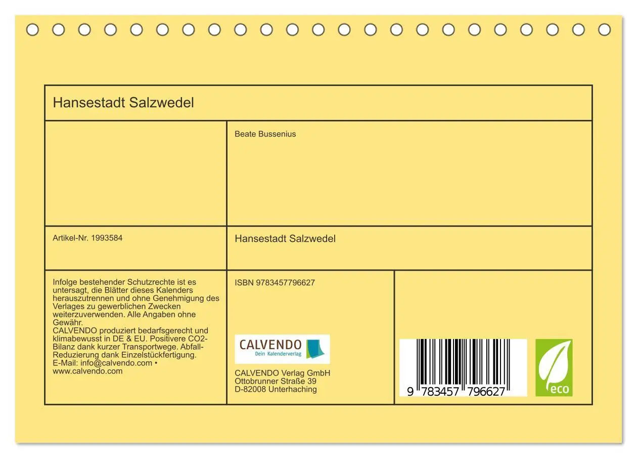 Bild: 9783457796627 | Hansestadt Salzwedel (Tischkalender 2026 DIN A5 quer), CALVENDO...