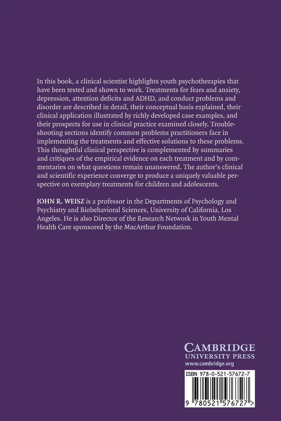 Rückseite: 9780521576727 | Psychotherapy for Children and Adolescents | John Weisz (u. a.) | Buch
