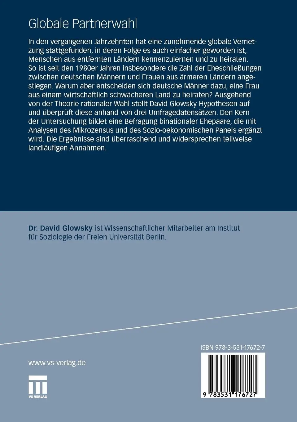 Rückseite: 9783531176727 | Globale Partnerwahl | David Glowsky | Taschenbuch | 246 S. | Deutsch