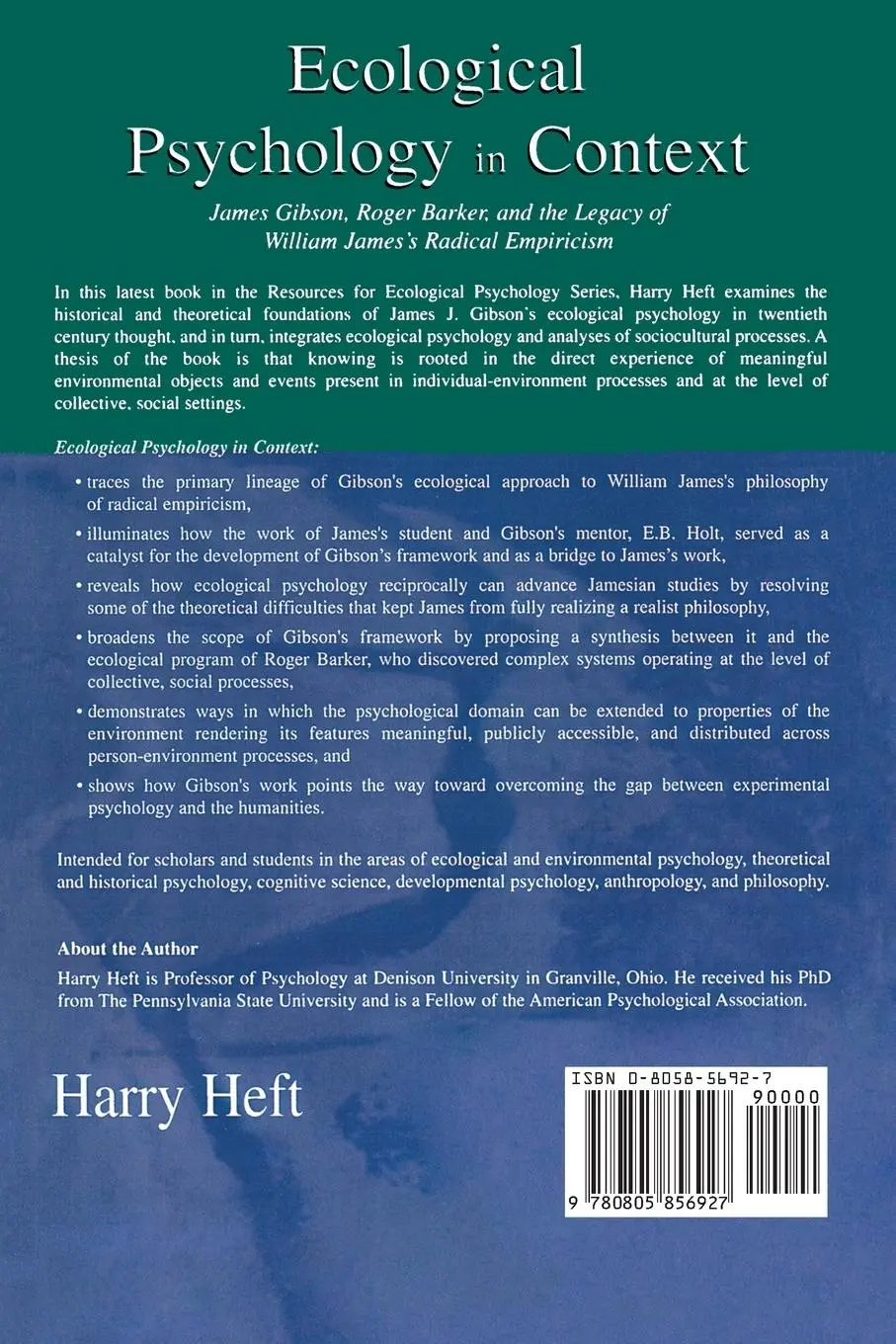 Rückseite: 9780805856927 | Ecological Psychology in Context | Harry Heft | Taschenbuch | Englisch