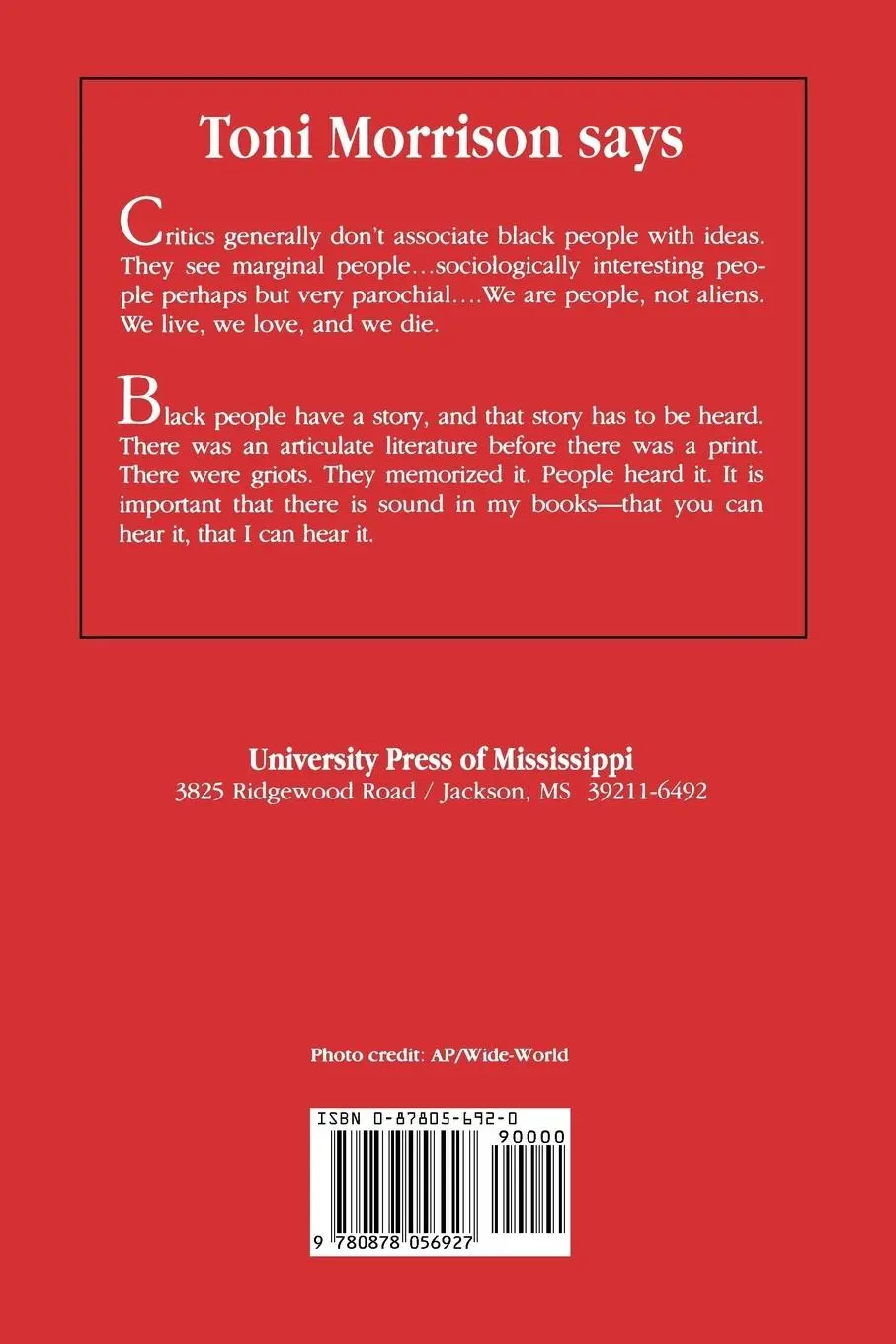 Rückseite: 9780878056927 | Conversations with Toni Morrison | Toni Morrison | Taschenbuch | 1994