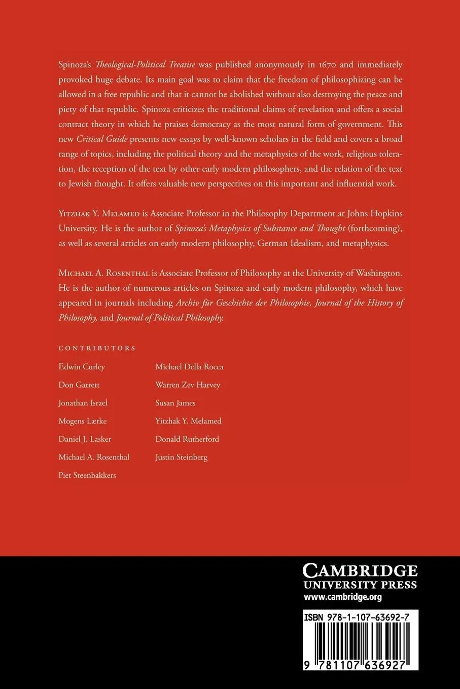 Rückseite: 9781107636927 | Spinoza's 'Theological-Political Treatise' | A Critical Guide | Buch