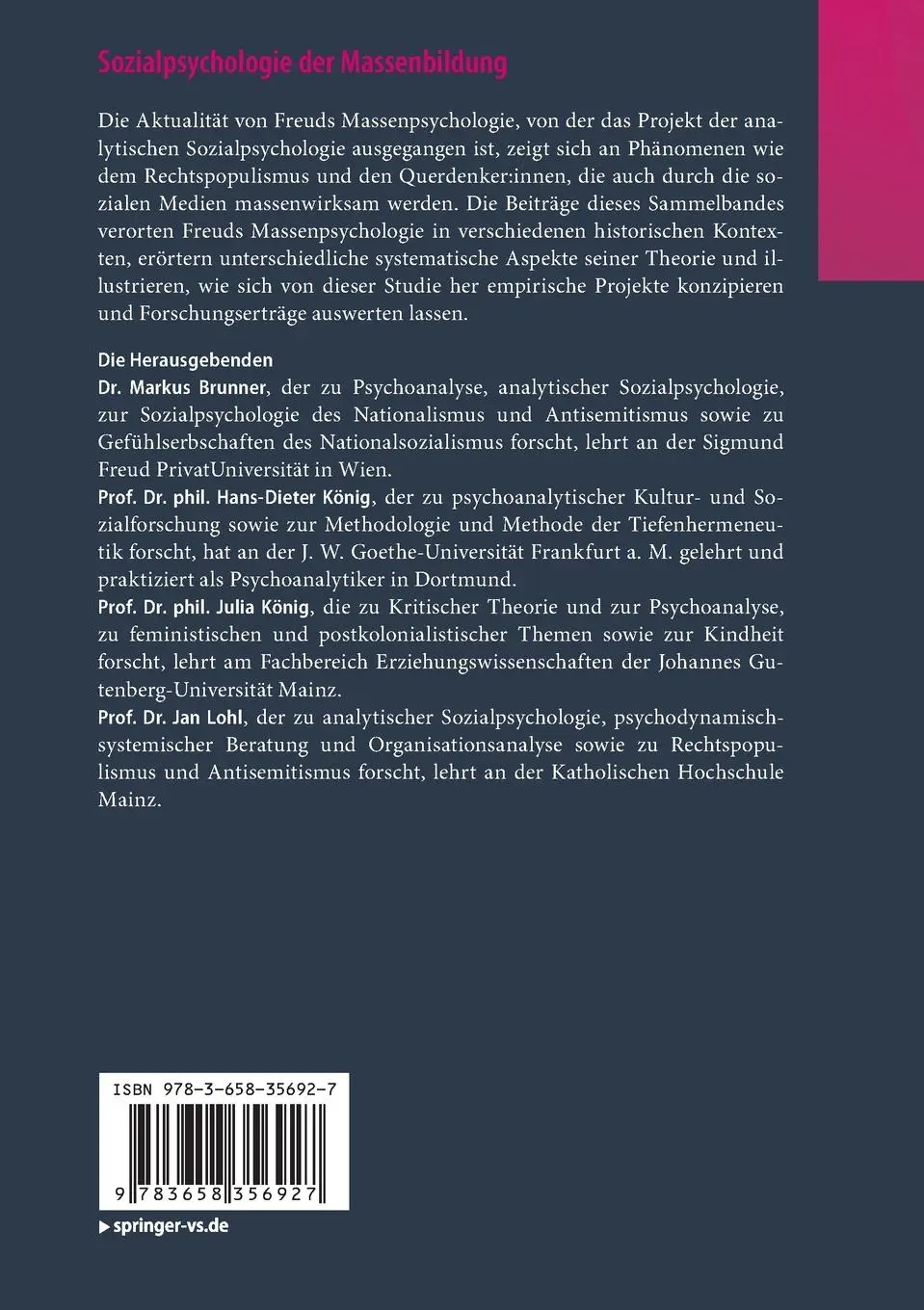 Rückseite: 9783658356927 | Sozialpsychologie der Massenbildung | Markus Brunner (u. a.) | Buch