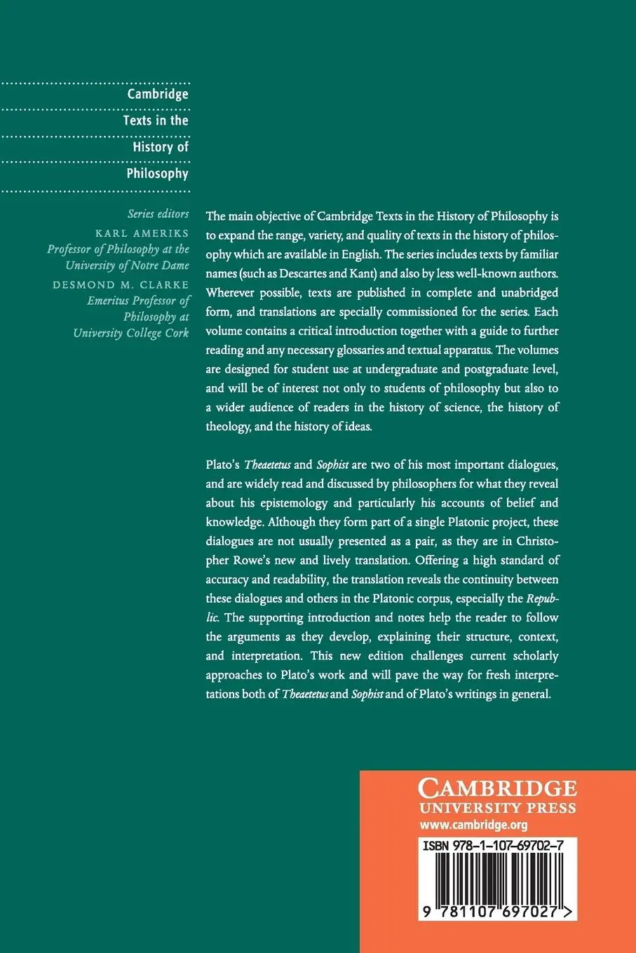 Rückseite: 9781107697027 | Plato | Theaetetus and Sophist | Taschenbuch | Englisch | 2018