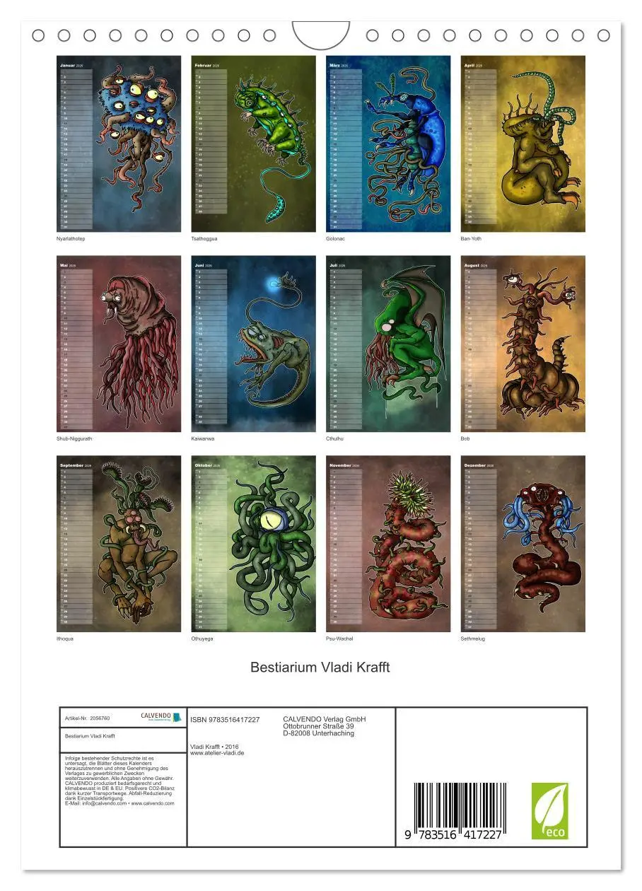 Bild: 9783516417227 | Bestiarium Vladi Krafft (Wandkalender 2026 DIN A4 hoch), CALVENDO...