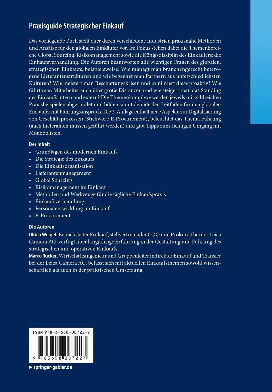 Rückseite: 9783658087227 | Praxisguide Strategischer Einkauf | Marco Rücker (u. a.) | Taschenbuch