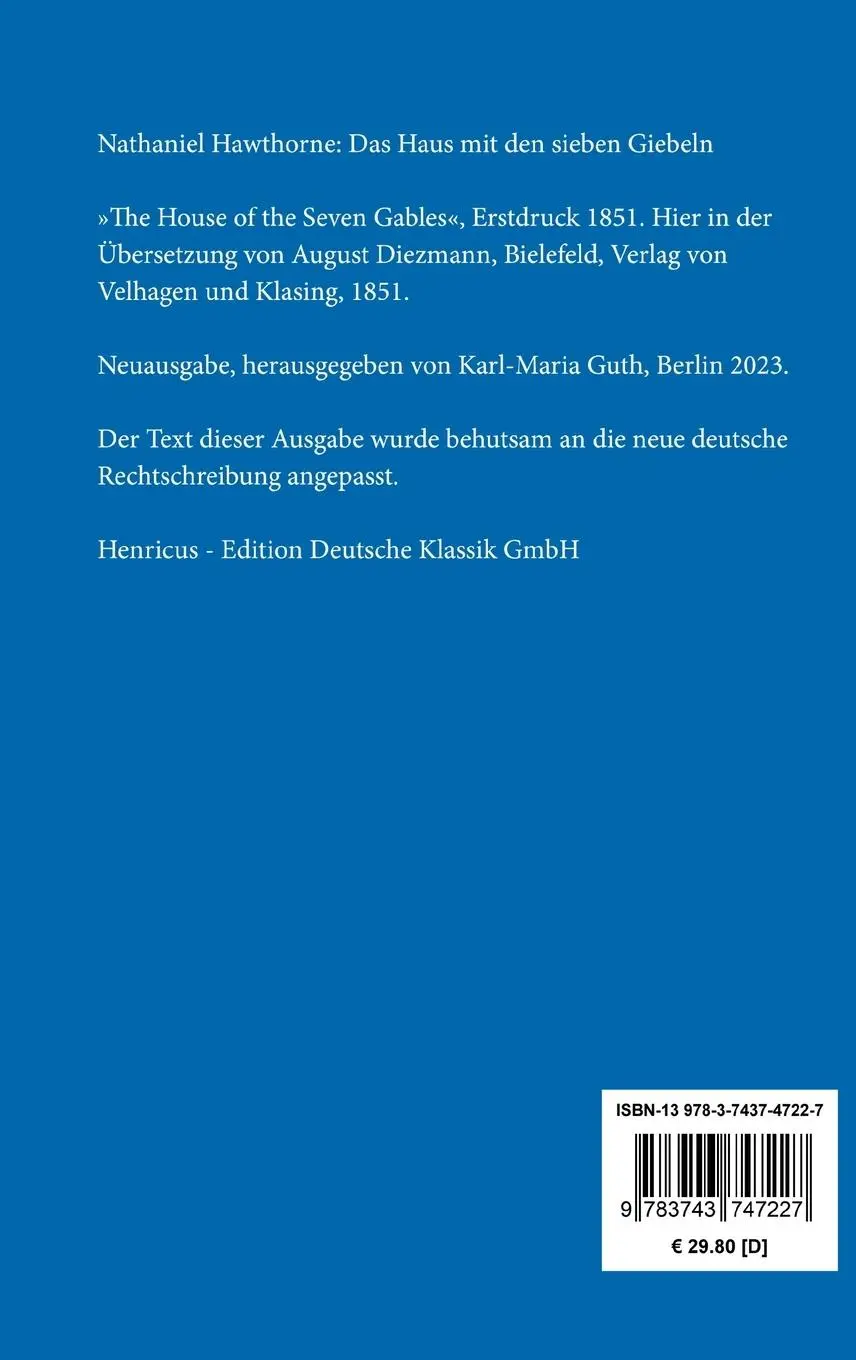 Rückseite: 9783743747227 | Das Haus mit den sieben Giebeln | Nathaniel Hawthorne | Buch | 268 S.