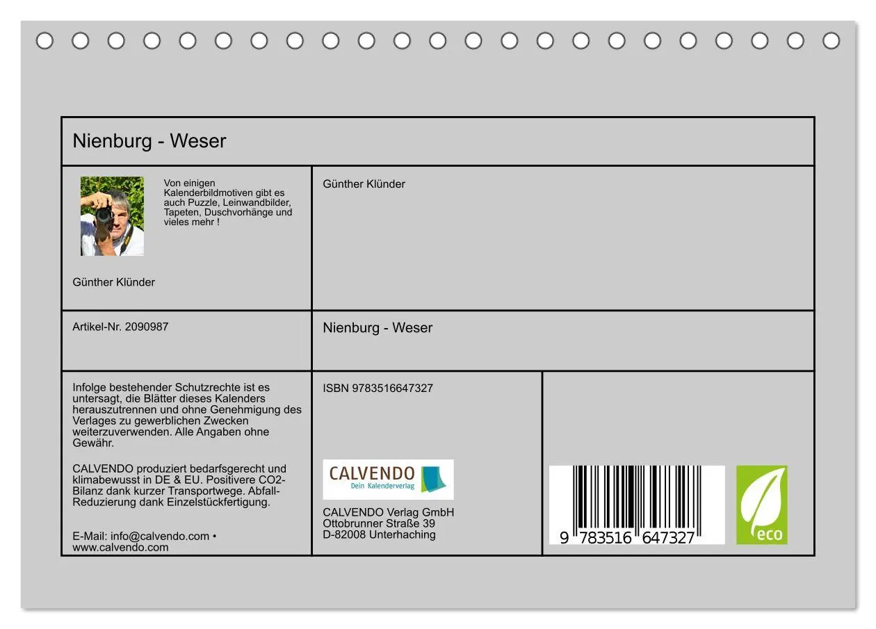 Bild: 9783516647327 | Nienburg - Weser (Tischkalender 2026 DIN A5 quer), CALVENDO...