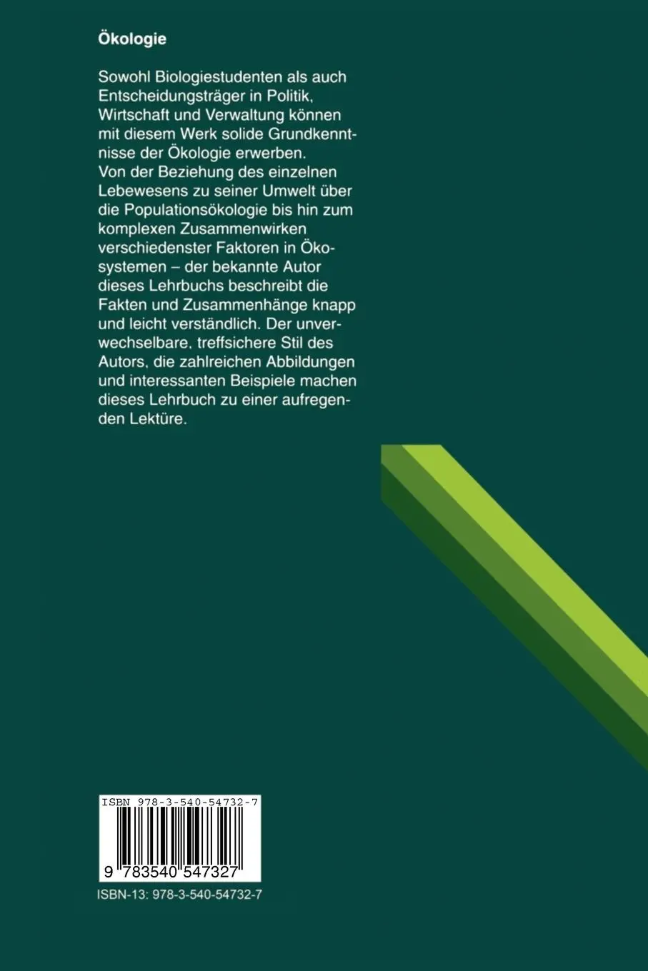 Rückseite: 9783540547327 | Ökologie | Ein Lehrbuch | Hermann Remmert | Taschenbuch | x | Deutsch