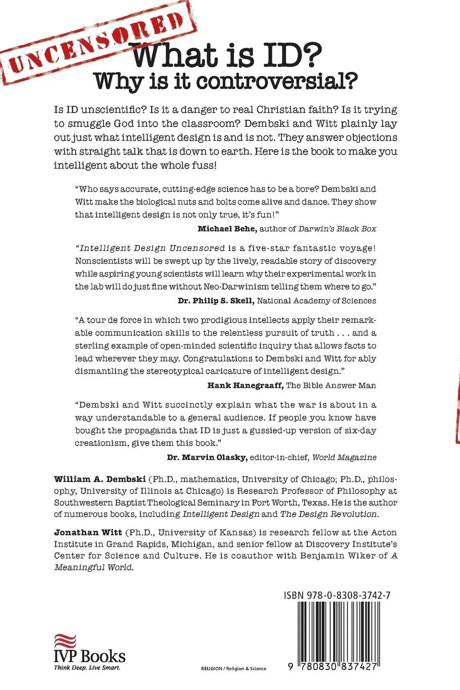 Rückseite: 9780830837427 | Intelligent Design Uncensored | William A. Dembski (u. a.) | Buch