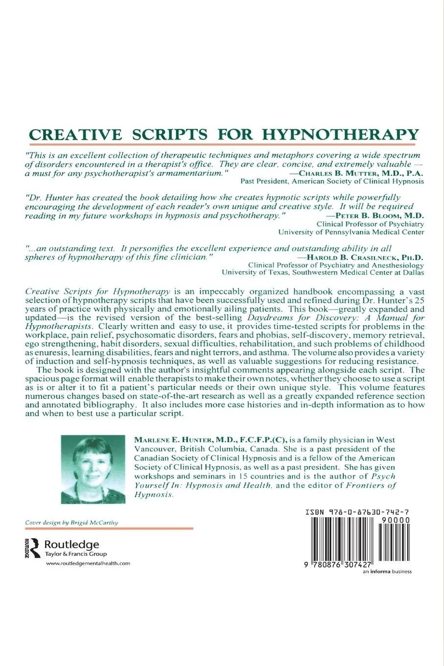 Rückseite: 9780876307427 | Creative Scripts For Hypnotherapy | Marlene E. Hunter | Taschenbuch