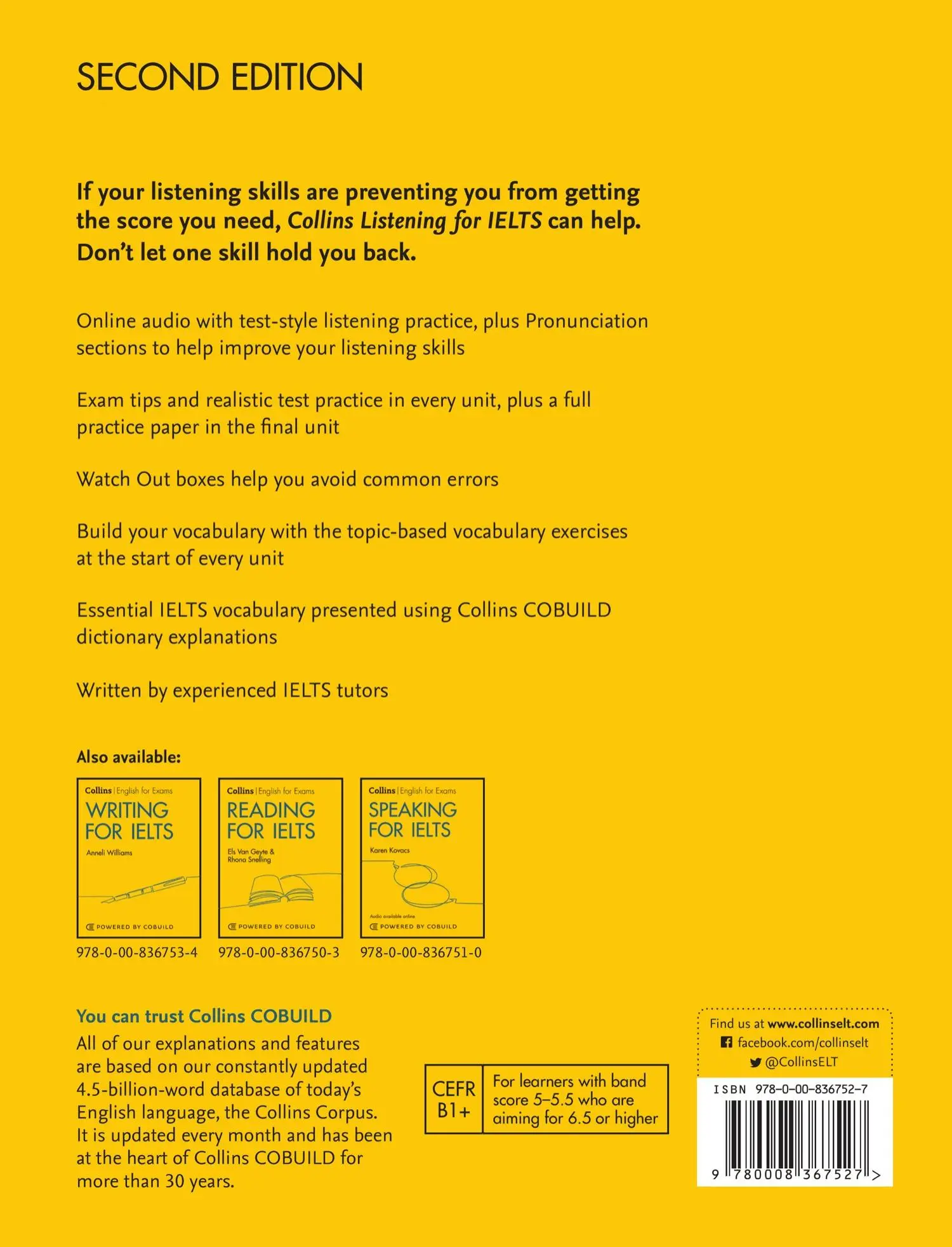 Rückseite: 9780008367527 | Listening for IELTS (With Answers and Audio) | IELTS 5-6+ (B1+) | Buch