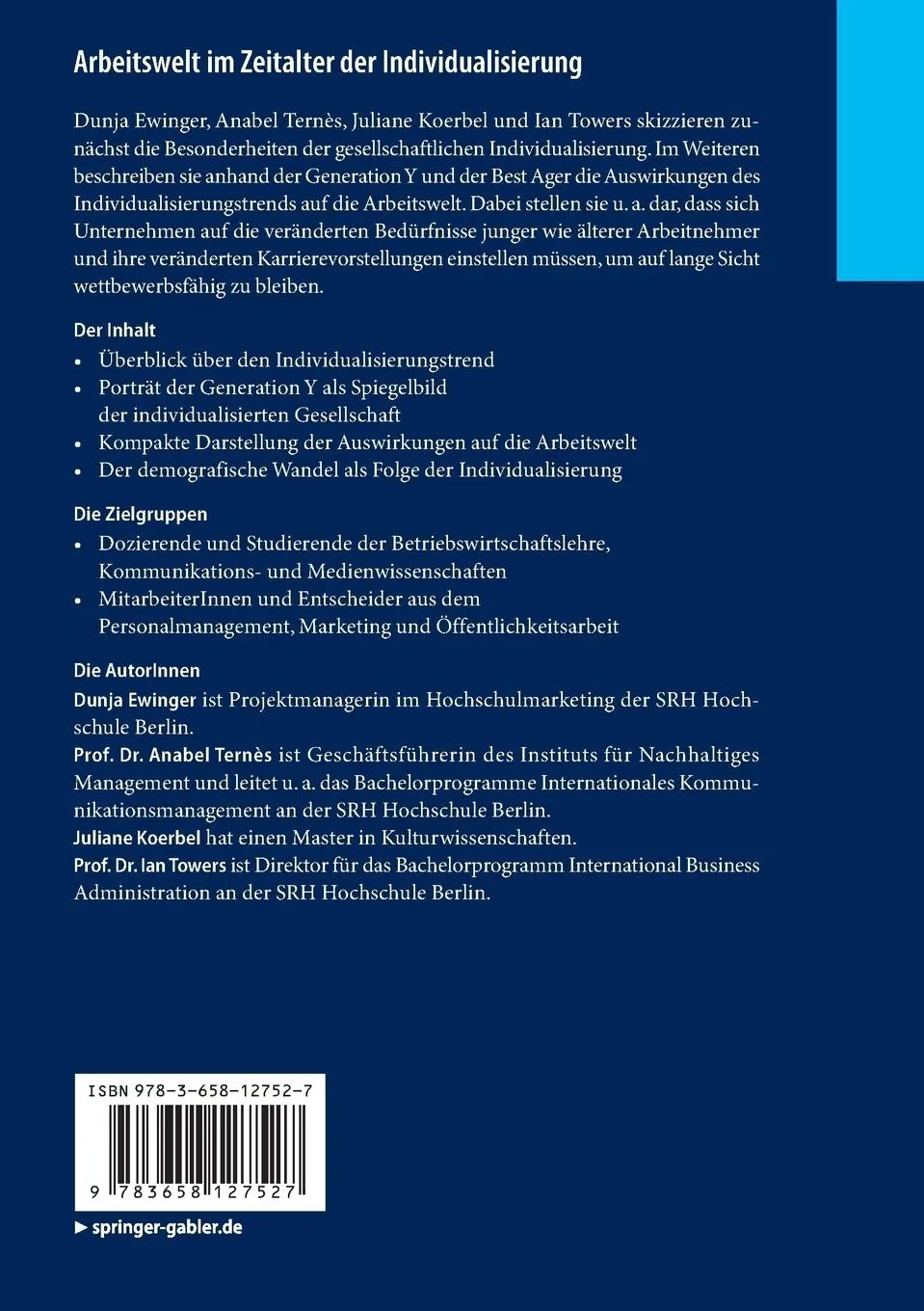 Rückseite: 9783658127527 | Arbeitswelt im Zeitalter der Individualisierung | Ewinger (u. a.)