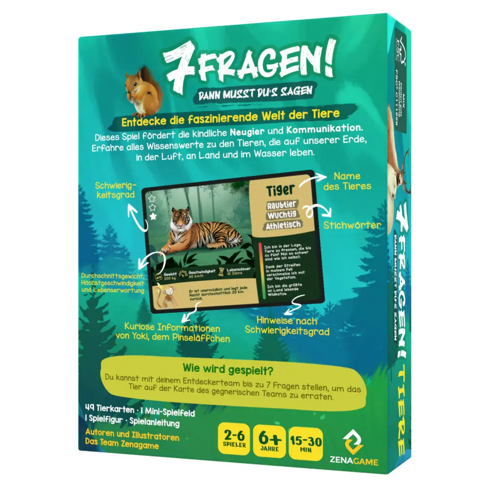 Bild: 3701217637627 | ZENAGAME - 7 Fragen! Dann musst Dus sagen Tiere | Spiel | 3163762