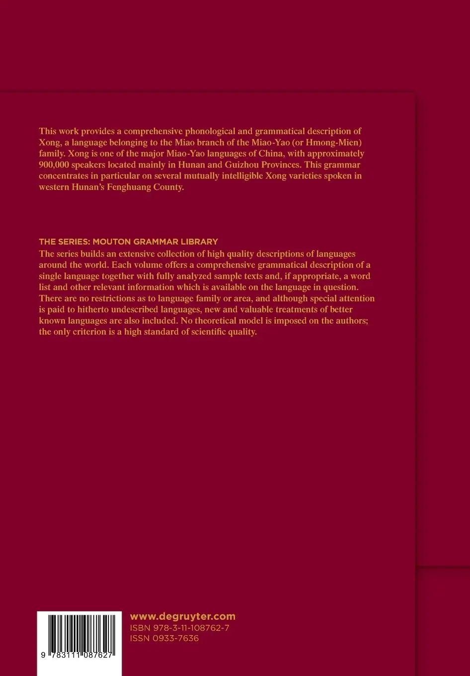 Rückseite: 9783111087627 | A Grammar of Xong | Adam Sposato | Taschenbuch | Englisch | 2022