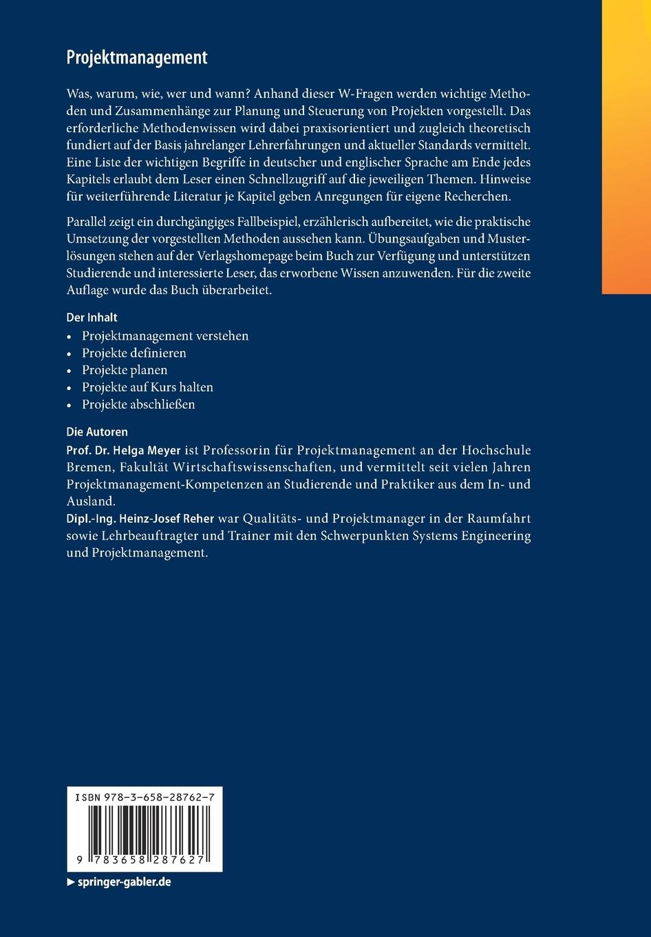 Rückseite: 9783658287627 | Projektmanagement | Heinz-Josef Reher (u. a.) | Taschenbuch | XVII