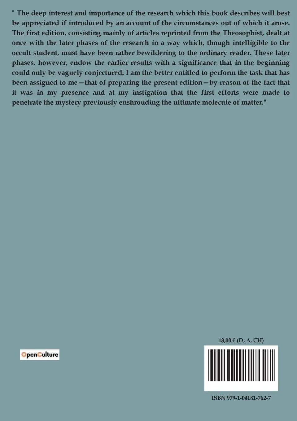 Rückseite: 9791041817627 | Occult Chemistry | Annie Besant | Taschenbuch | Englisch | 2023
