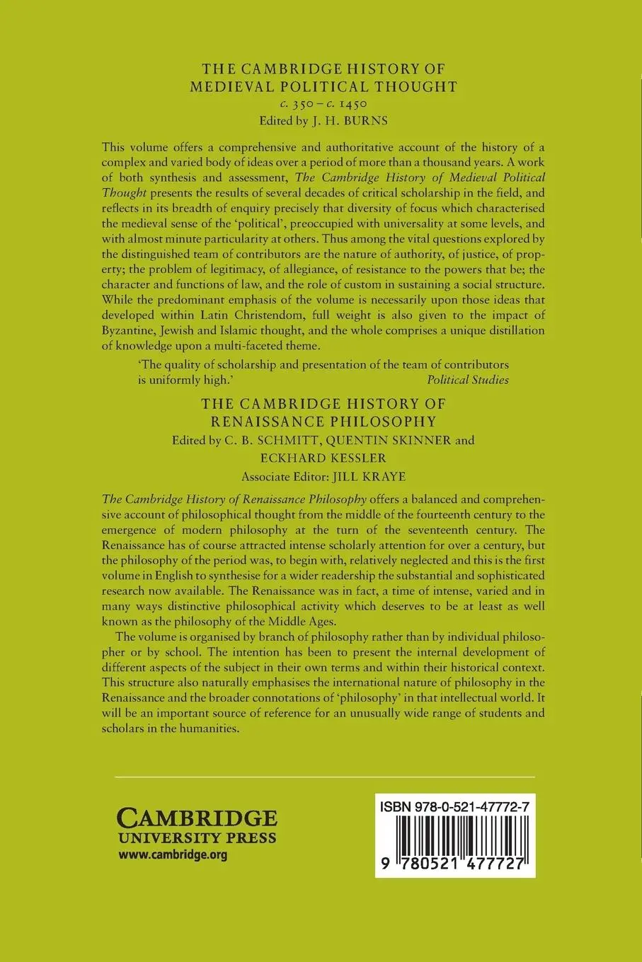 Rückseite: 9780521477727 | The Cambridge History of Political Thought 1450 1700 | Burns (u. a.)