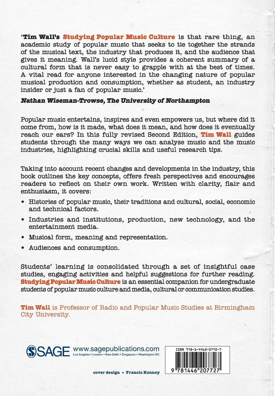 Rückseite: 9781446207727 | Studying Popular Music Culture | Tim Wall | Taschenbuch | Englisch