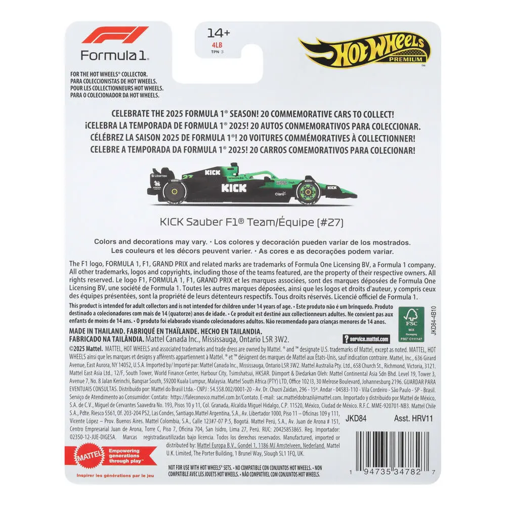 Bild: 194735347827 | Hot Wheels Premium F1 - Team Sauber Driver 1 | Blister | JKD84 | 2026