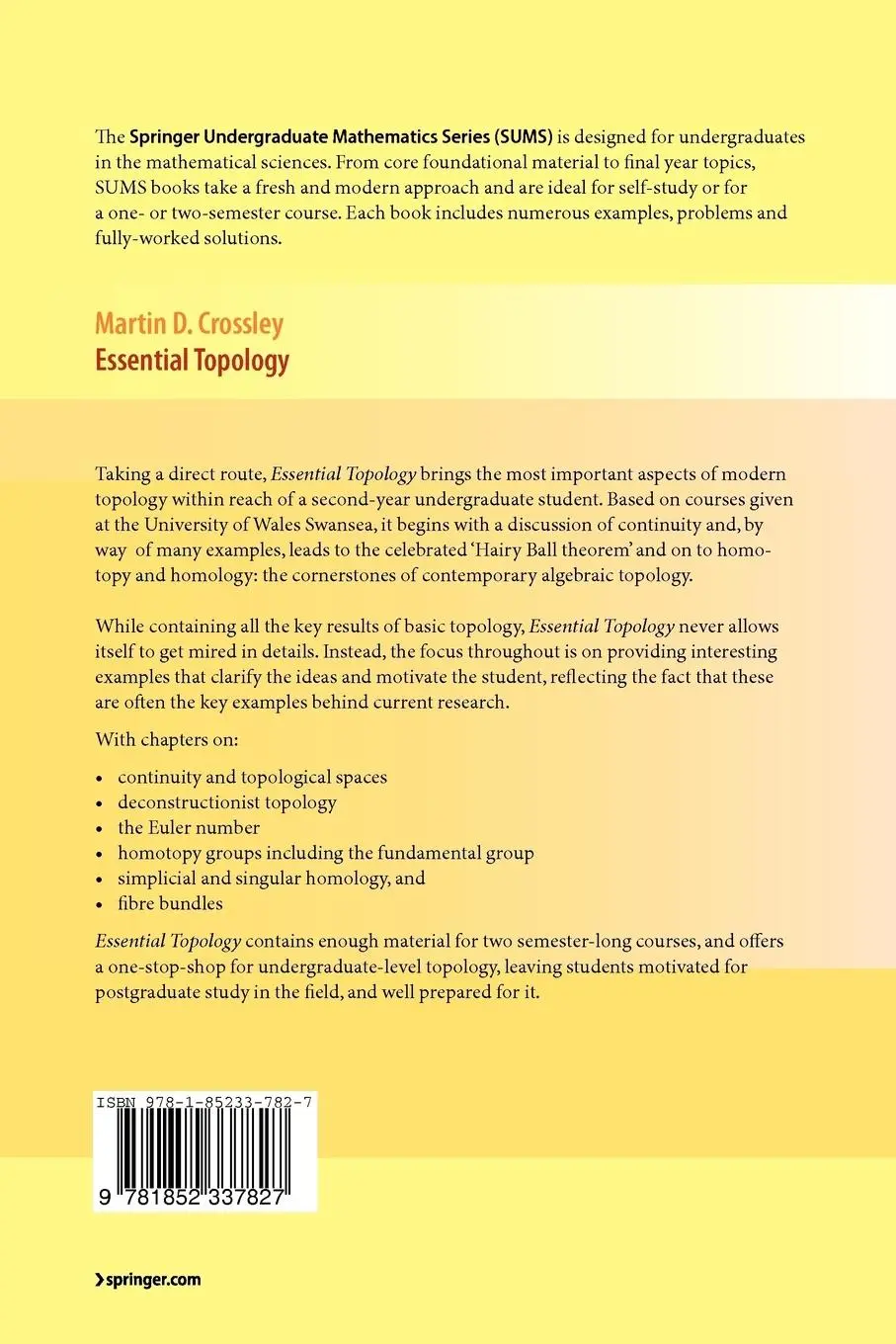 Rückseite: 9781852337827 | Essential Topology | Martin D. Crossley | Taschenbuch | x | Englisch