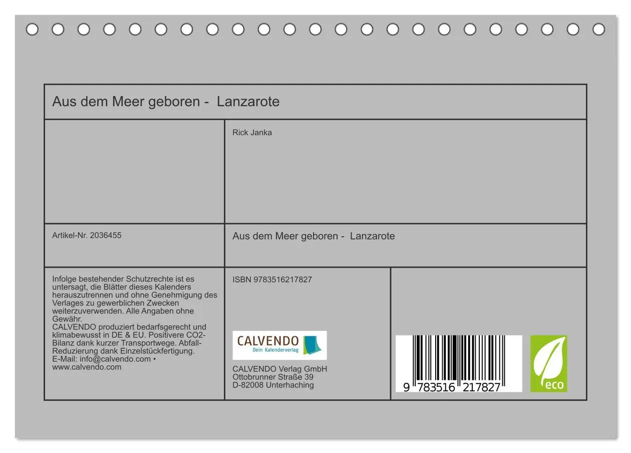 Bild: 9783516217827 | Aus dem Meer geboren - Lanzarote (Tischkalender 2026 DIN A5 quer),...