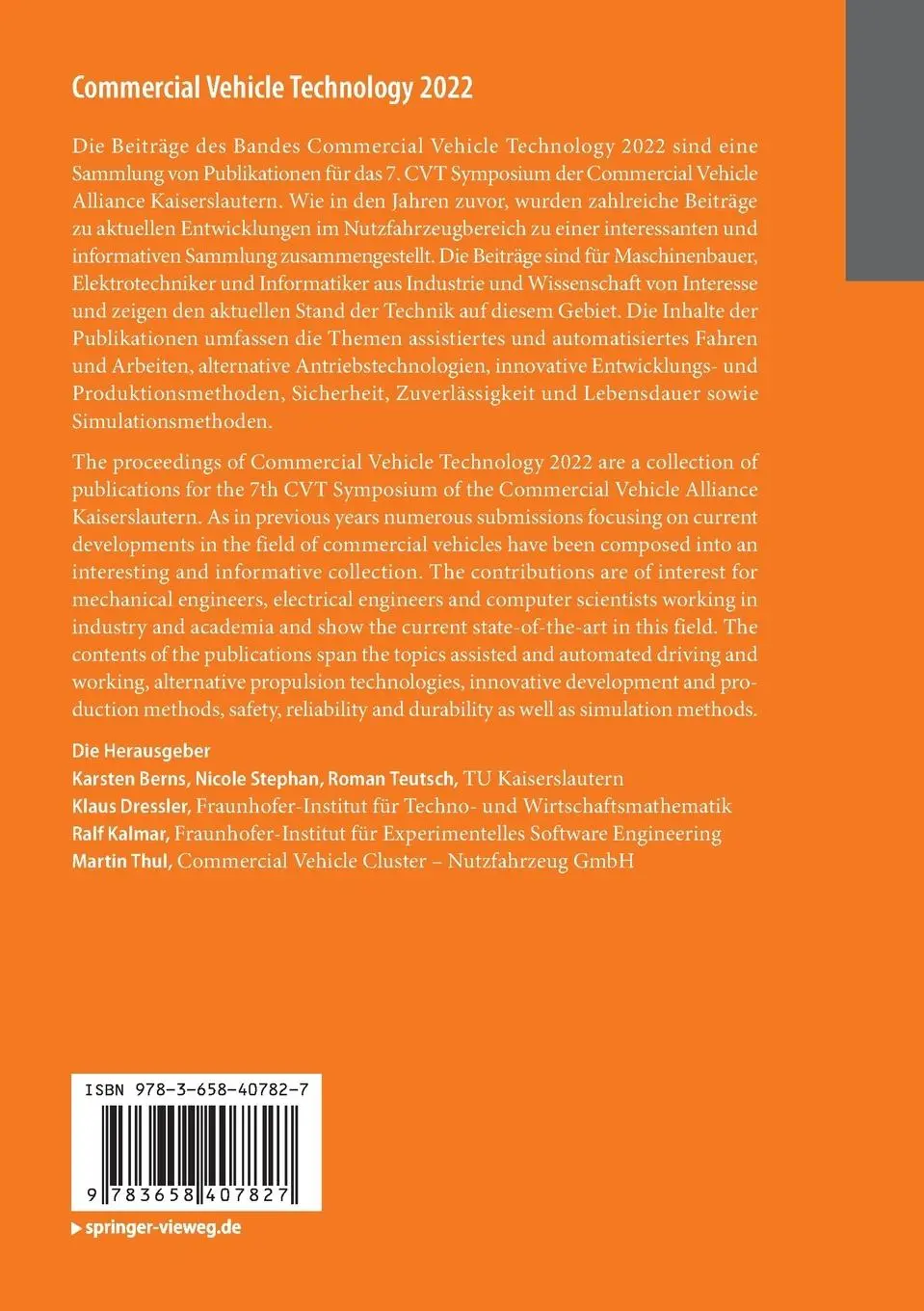 Rückseite: 9783658407827 | Commercial Vehicle Technology 2022 | Karsten Berns (u. a.) | Buch | xi