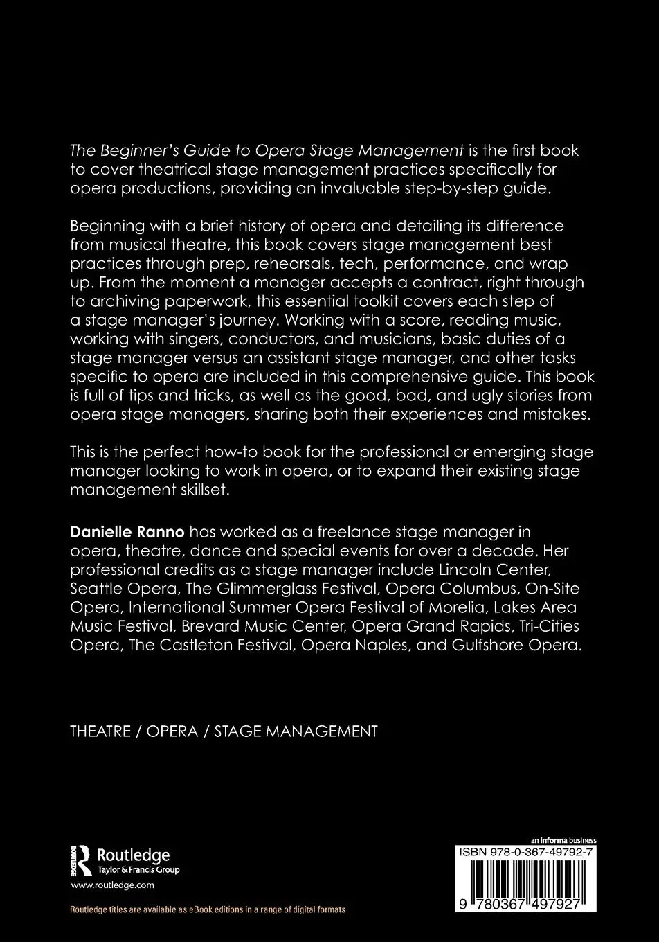 Rückseite: 9780367497927 | The Beginner's Guide to Opera Stage Management | Danielle Ranno | Buch
