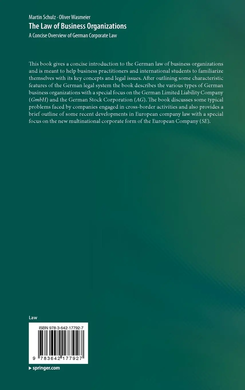 Rückseite: 9783642177927 | The Law of Business Organizations | Oliver Wasmeier (u. a.) | Buch