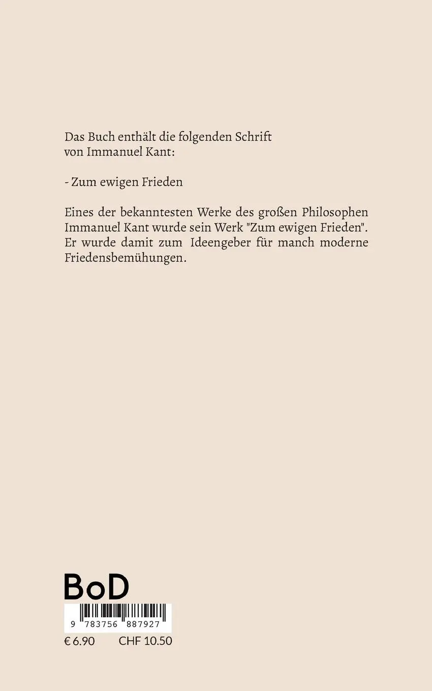 Rückseite: 9783756887927 | Zum ewigen Frieden | Immanuel Kant | Taschenbuch | Paperback | 100 S.
