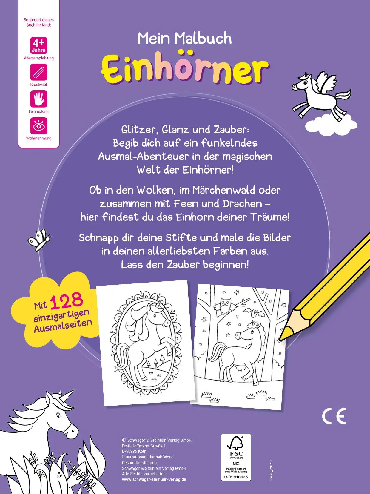 Rückseite: 9783849947927 | Mein Malbuch Einhörner | Schwager &amp; Steinlein Verlag | Taschenbuch
