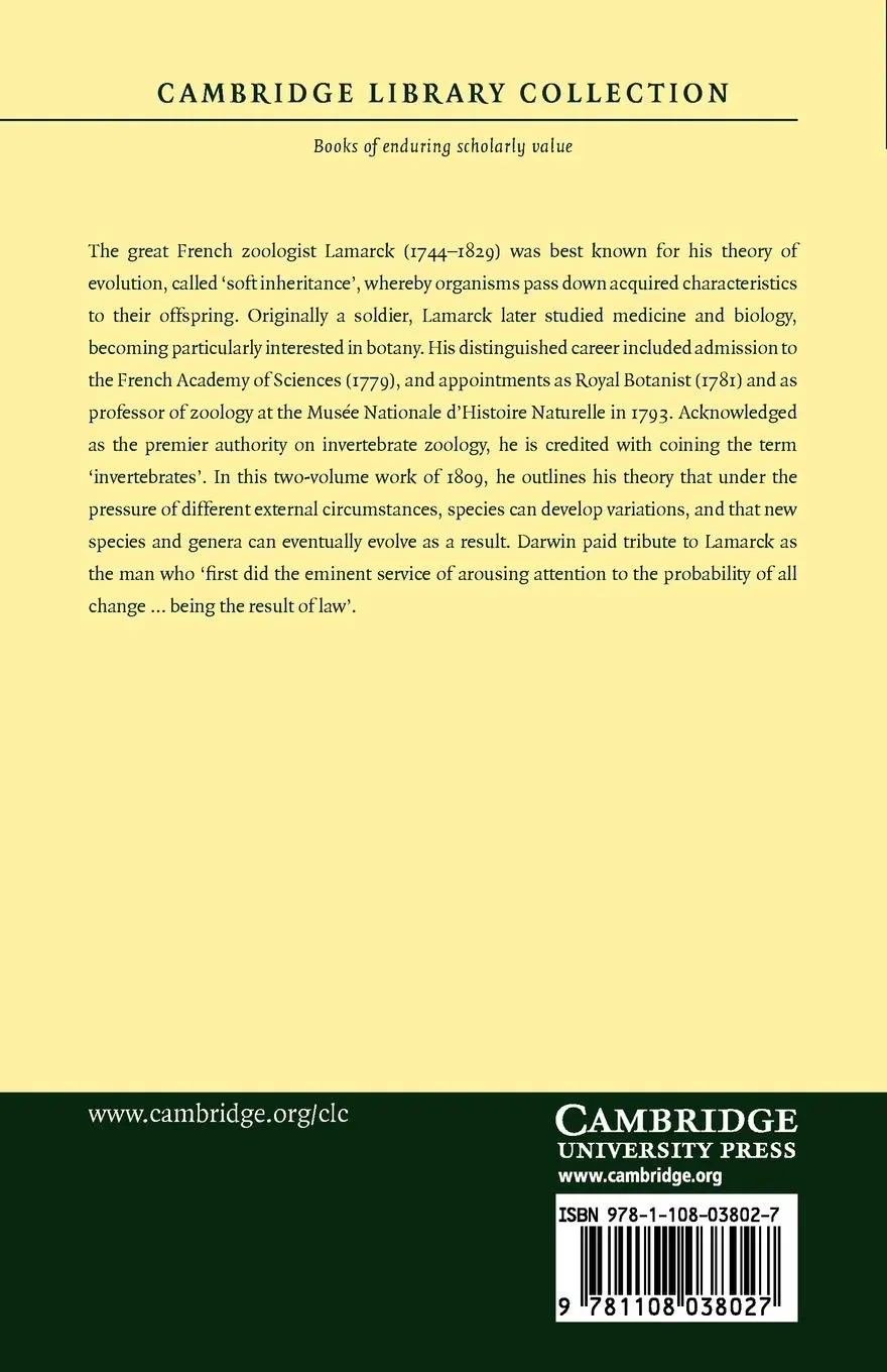 Rückseite: 9781108038027 | Philosophie Zoologique - Volume 1 | Lamarck | Taschenbuch | 2011