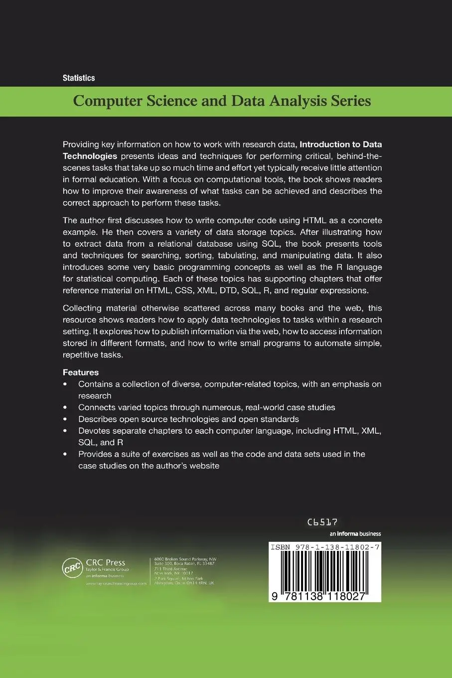 Rückseite: 9781138118027 | Introduction to Data Technologies | Paul Murrell | Taschenbuch | 2017