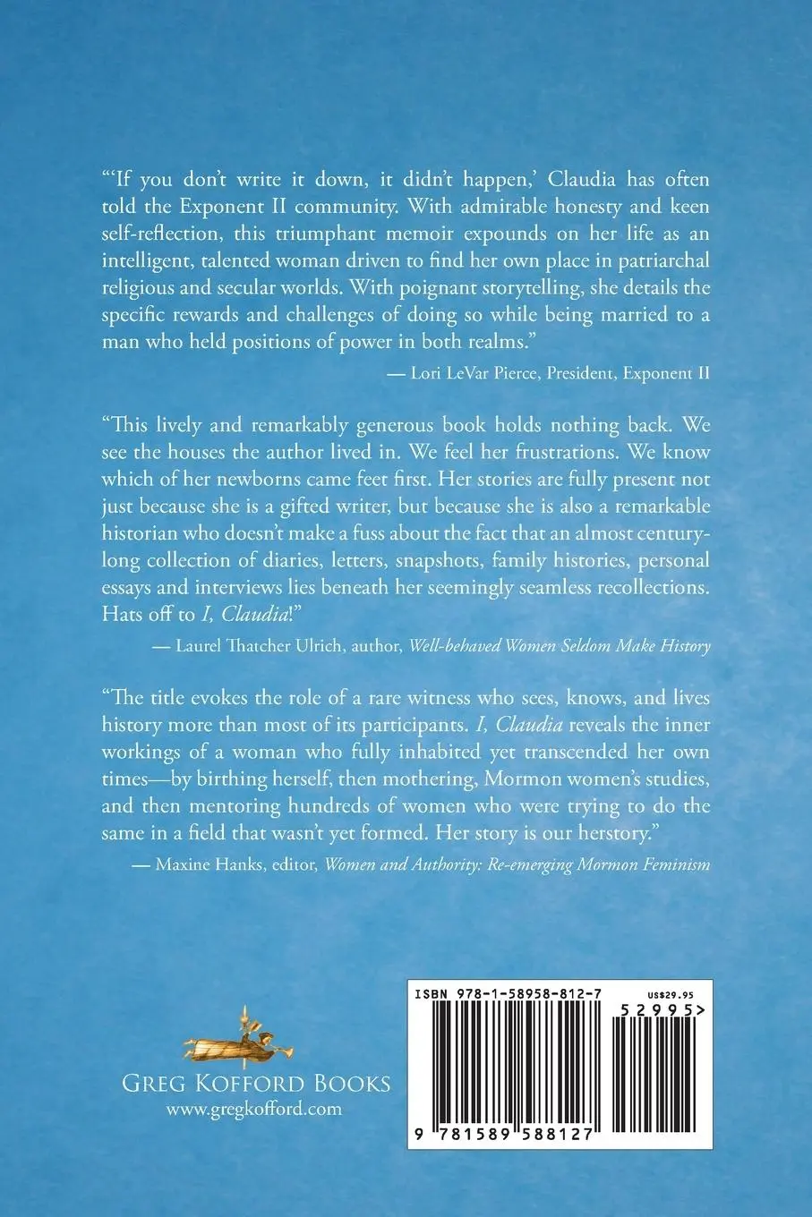 Rückseite: 9781589588127 | I, Claudia | The Life of Claudia Lauper Bushman in Her Own Words