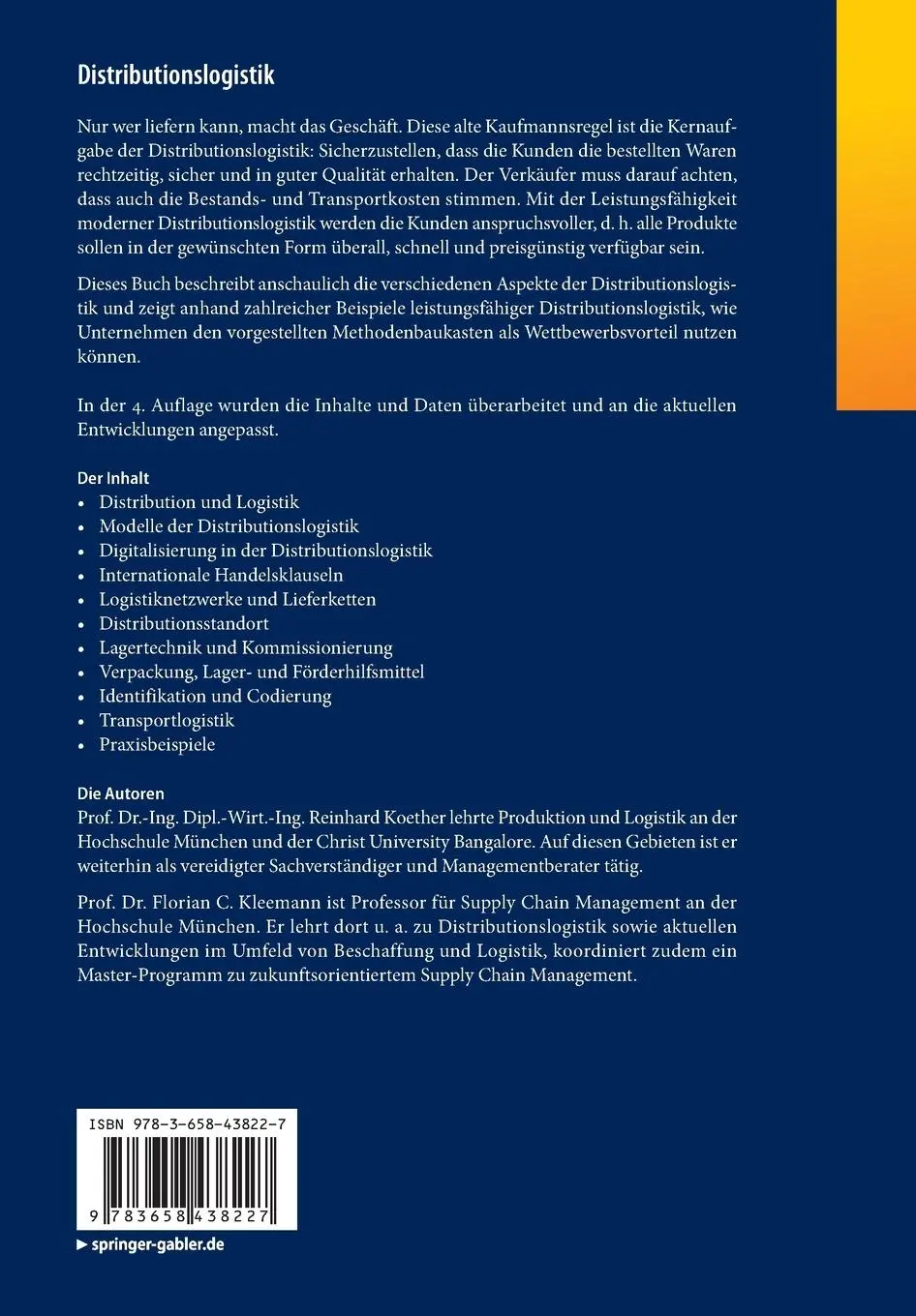 Rückseite: 9783658438227 | Distributionslogistik | Effiziente Absicherung der Lieferfähigkeit