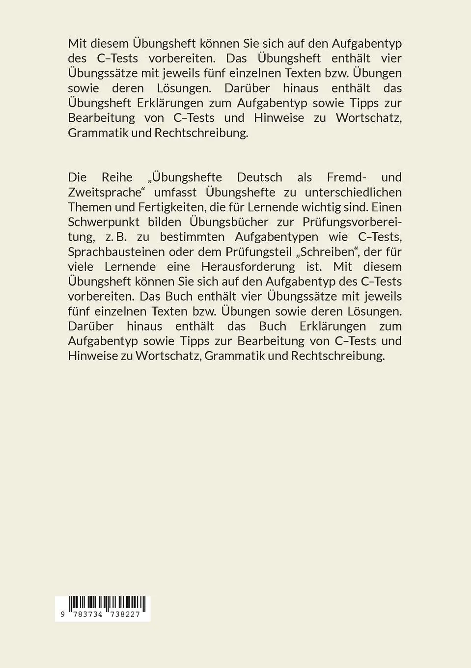 Rückseite: 9783734738227 | Übungsheft C-Tests | Niveau C1 | Sandra Hohmann | Taschenbuch | 68 S.