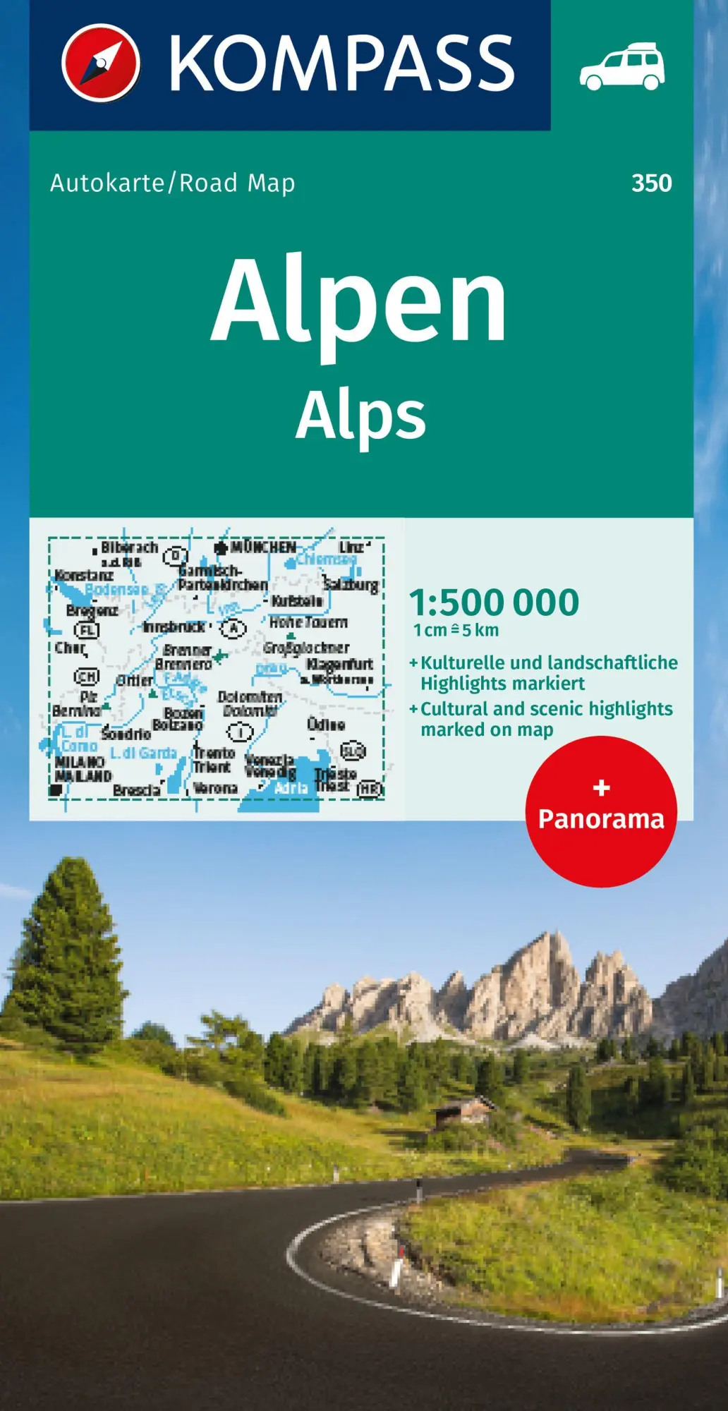 Cover: 9783991218227 | KOMPASS Autokarte Alpen, Alps, Alpi, Alpes 1:500.000 | (Land-)Karte