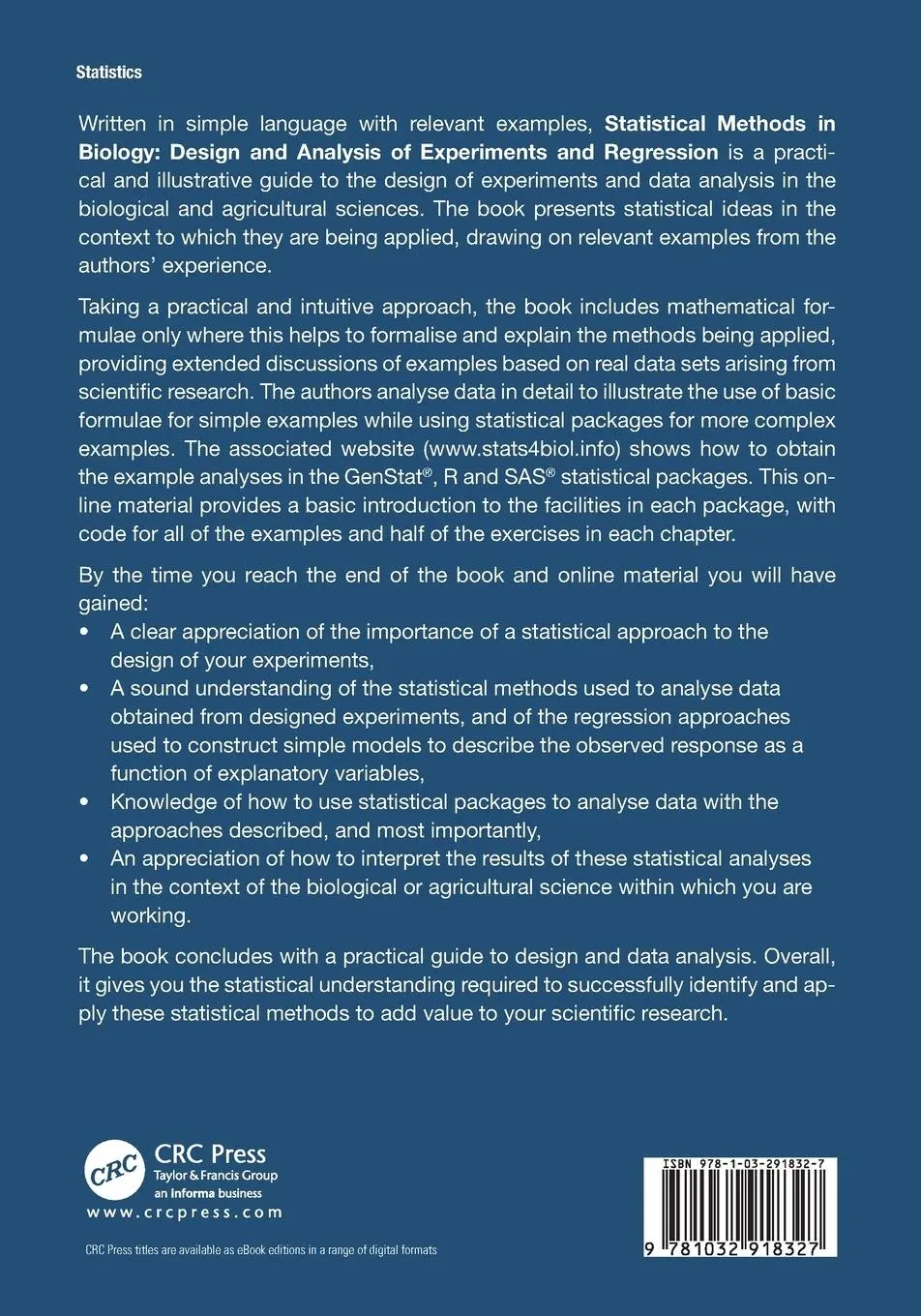 Rückseite: 9781032918327 | Statistical Methods in Biology | S. J. Welham (u. a.) | Taschenbuch