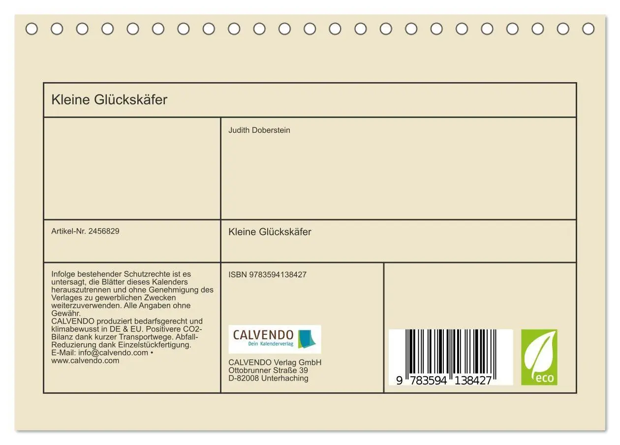 Bild: 9783594138427 | Kleine Glückskäfer (Tischkalender 2027 DIN A5 quer), CALVENDO...