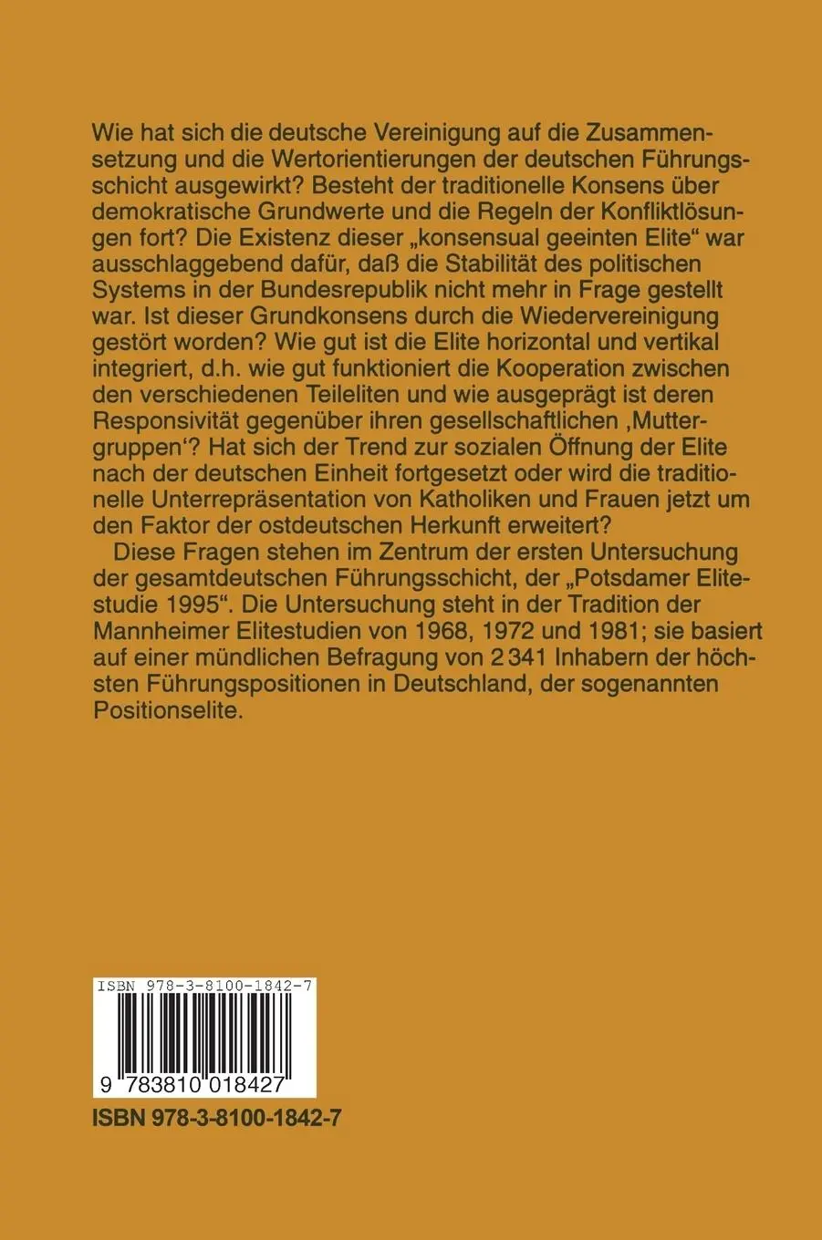 Rückseite: 9783810018427 | Eliten in Deutschland | Rekrutierung und Integration | Buch | 482 S.
