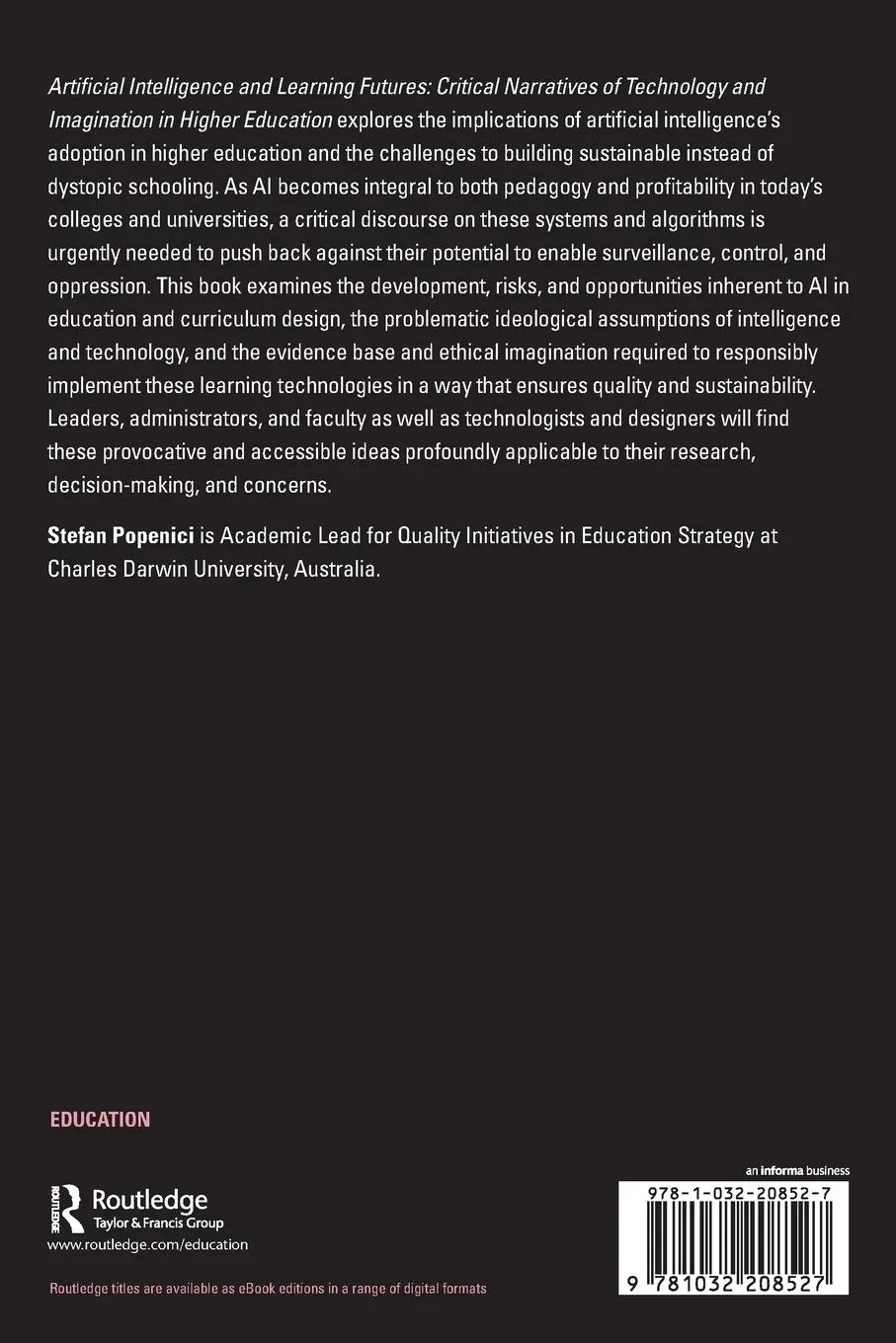 Rückseite: 9781032208527 | Artificial Intelligence and Learning Futures | Stefan Popenici | Buch