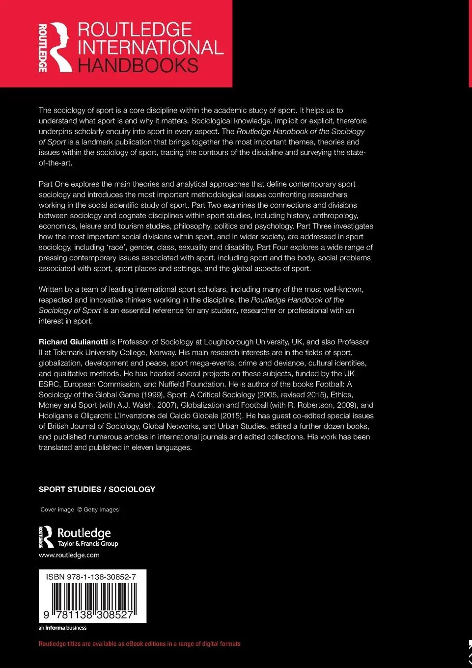 Rückseite: 9781138308527 | Routledge Handbook of the Sociology of Sport | Richard Giulianotti